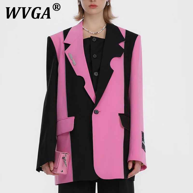 

WVGA Spring Autumn New Man Tide Patchwork Color-block Design Loose-cut Trendy Blazer Niche Chic Casual Suit-Coats Ins Y2K W10223