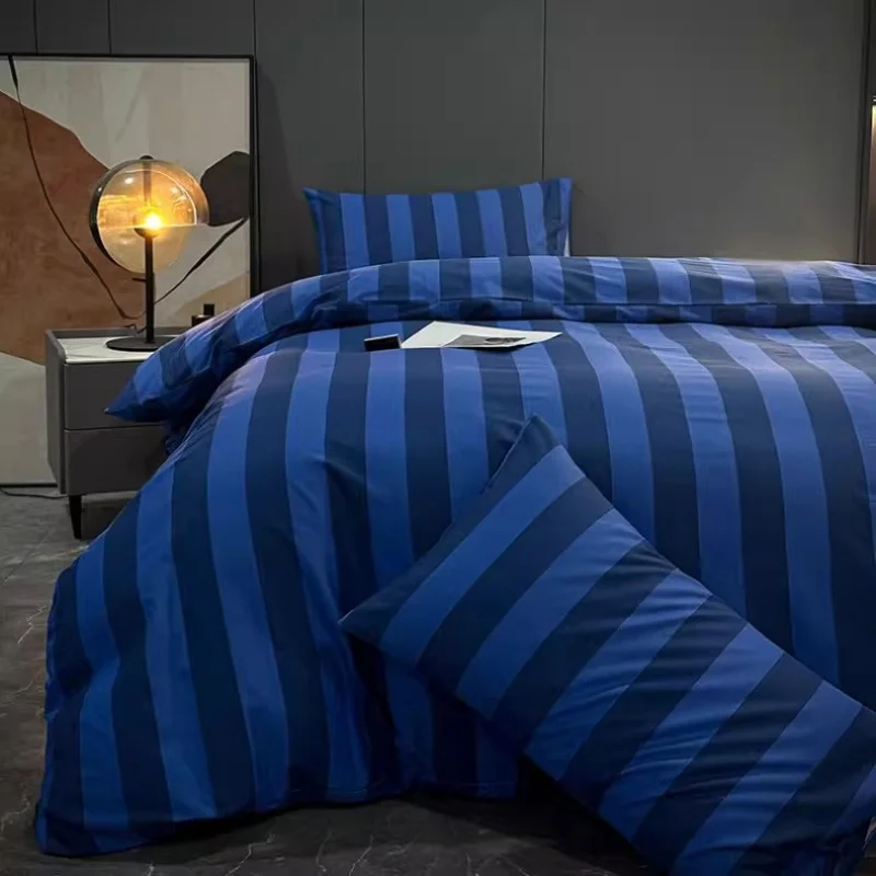 3pcs Blue stripe Duvet Cover Set (1*Duvet Cover + 2*Pillowcase, Without Core),soft fabric Bedding Set