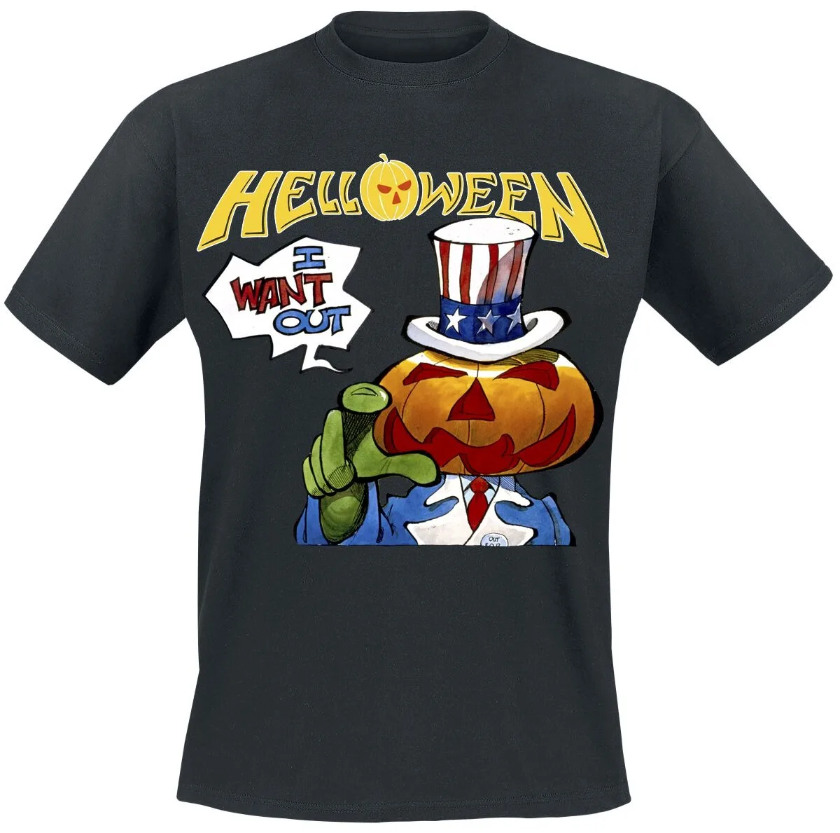 Camiseta Helloween I Want Out, camiseta Power Metal con estampado de Uncle Sam Pumpkin y logotipo de la banda, mercancía para fanáticos de la banda