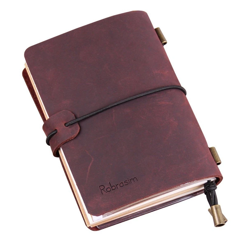 Leather Travel Journal Notebook For Men & Women 5.2 X 4 Inches - Red Wine & Refillable Notebook Journals,A6 Leather Bound Travel