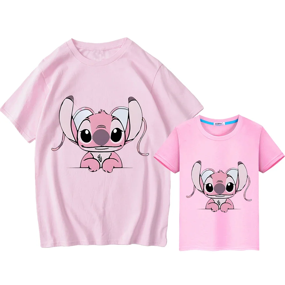 Stitch Disney Print 100%Cotton t shirt for kids boy girl anime Short Kawaii Men women Tops y2k mother daughter matching clothes