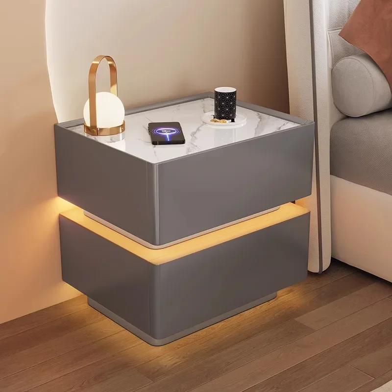 Luxury High-Level Sensor Bedside Cabinet with Minimalist Installation Smart Wood Storage for Bedroom and Hospital Use