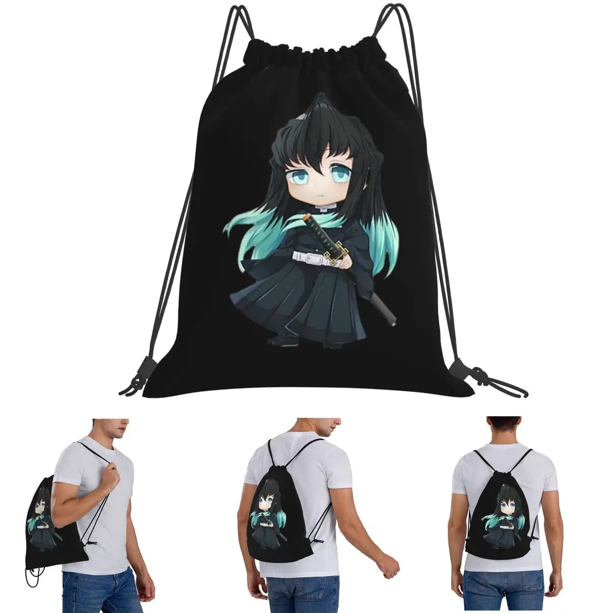 

Рюкзаки Chibi Mist Pillar Muichiro Tokito, многофункциональные портативные сумки на шнурке, сумка для мелочей, сумки для книг для путешествий, школы