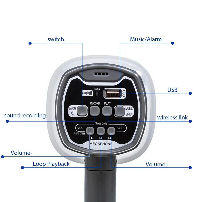 مكبر الصوت مكبر الصوت مقبض قابل للطي المحمولة بولهورن لبيع الترقيات التدريبات الآمنة التشجيع المشجعين المدربين الرياضة في الهواء الطلق