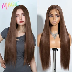 Magic Cosplay Wig Synthetic Lace Wig 30 Inch Long Straight Wigs Soft Rainbow Colorful Ombre Blonde Ginger Wigs For Women