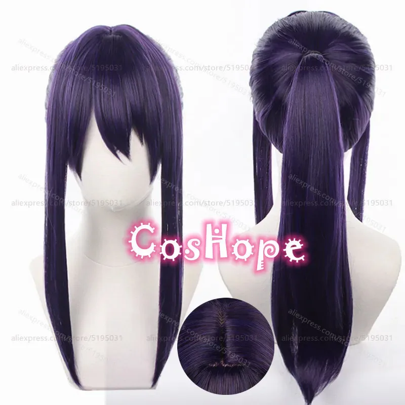 

ES Souma Kanzaki Cosplay Wig with Ponytail 50cm Long Dark Purple Wig Cosplay Anime Wig Heat Resistant Synthetic Wigs