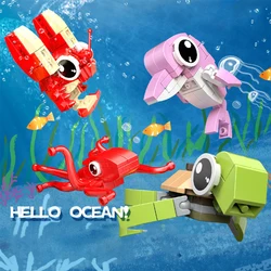 Ocean World  Turnable Building Blocks Sea Turtle Octopus Dolphin Shrimp Model Bricks Desktop Deco Children Birthdays Gifts Toy