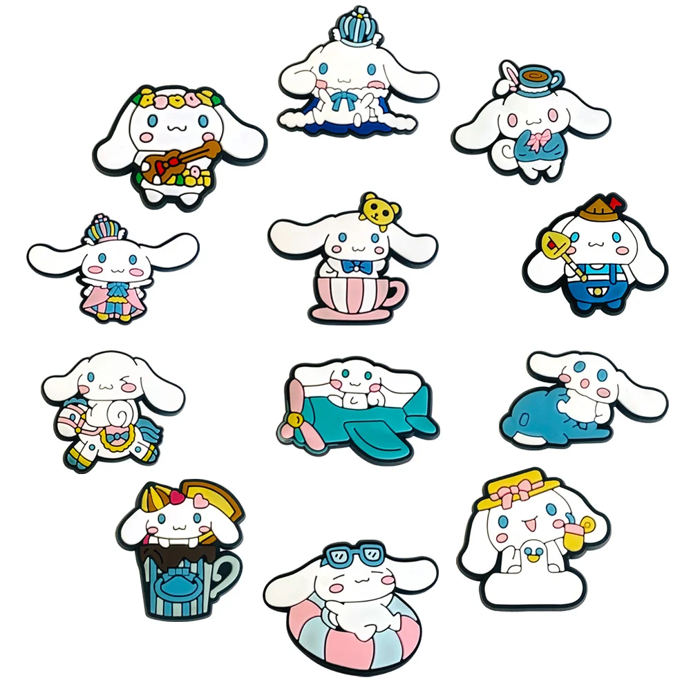 MINISO 12pcs Cinnamoroll Shoe Charms Accessories Sanrio Anime PVC Shoe Decrations Buckle X-mas party Gifts