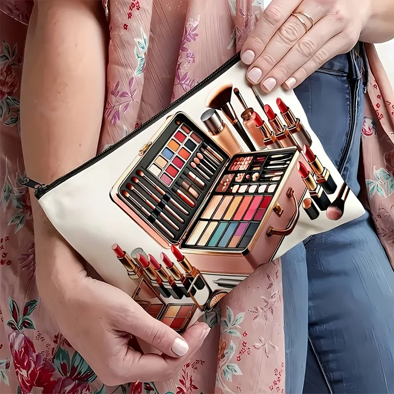 1PC Novel Unique Makeup Set With Mixed Pattern Makeup Bag Designed for Beauty‑loving Girls Portable Cosmetic Toiletry & Skincare