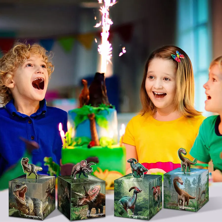 12/36Pcs Dinosaur Treat Boxes Dinosaur Theme Birthday Gift Box Tropical Jungle Party Cardboard Box Dinosaur Party Decor Supplies