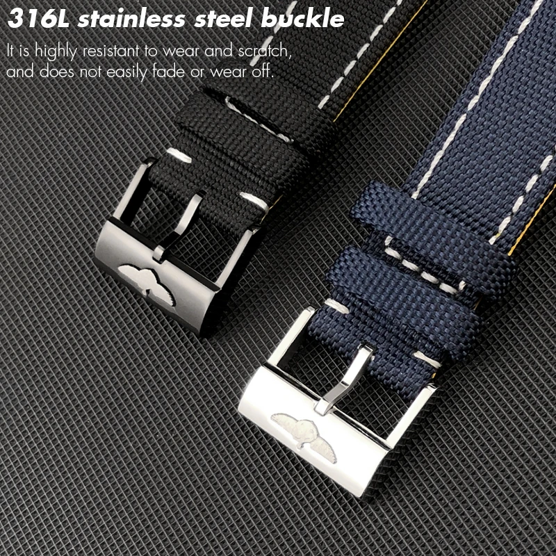 Quality Thick Nylon Leather Watchband 21mm 22mm for Breitling Avenger CHRONOMAT NAVITIMER SUPEROCEAN Yellow Bottom Watch Strap view 3