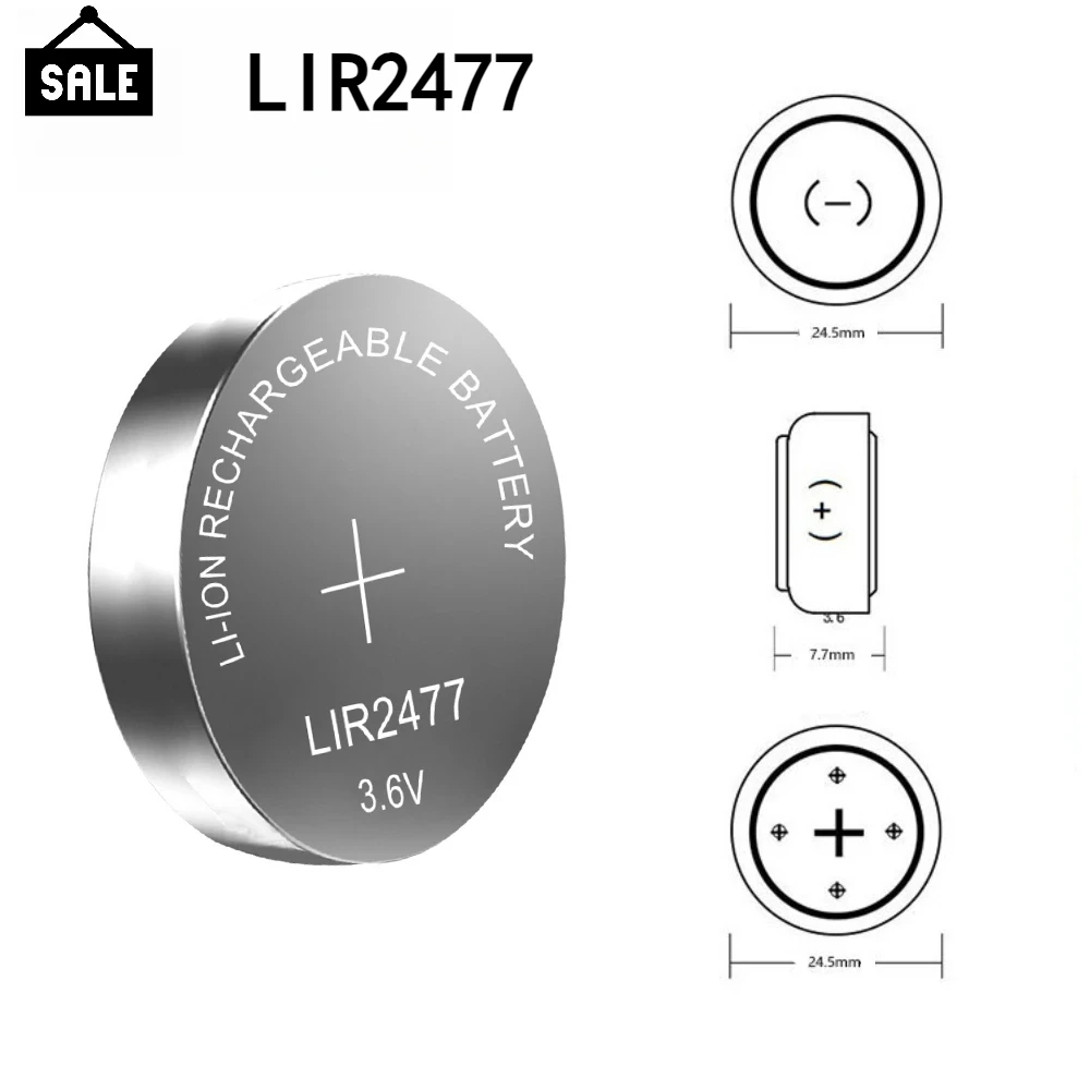 2-10 قطعة بطارية ليثيوم LIR2477 قابلة للشحن 200 مللي أمبير 3.6 فولت 2477 بطارية خلية عملة قابلة للشحن لأقراص آلة حاسبة الساعة