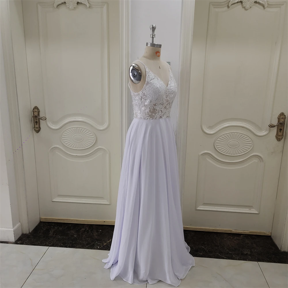 ZJ6012 مخصص زهرة ألف خط الحبيب فساتين الزفاف للنساء السباغيتي حزام 2025 بلا أكمام العروس بوهو فستان زفاف #3
