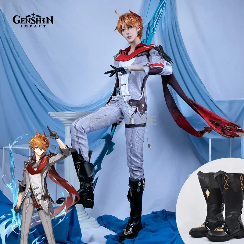 Tartaglia Genshinimpact Halloween Cosplay Wig Full Set Clothes Earring Christmas Party Costume Men MN1