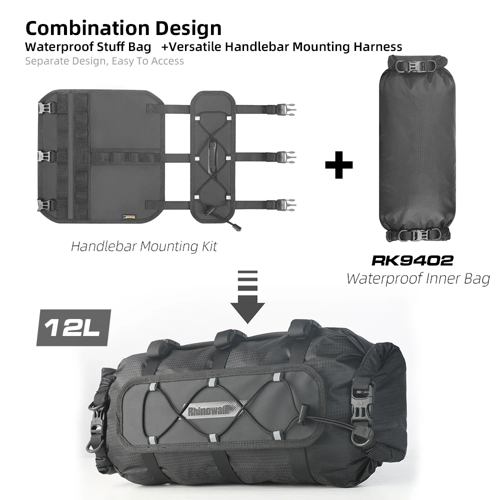 Rhinowalk Bike Bag Waterproof Bike Handlebar Bag 12L Cycling Front Tube Bag With Rainfroof Inner Bag And Mounting Kit Straps