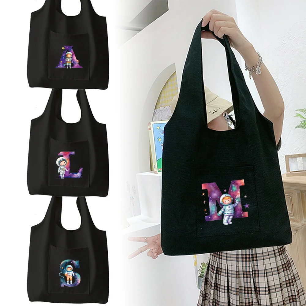 

New Women's Fashion Shopping Bag Canvas Shoulder Bag Astronaut Letter Pattern Women's Handbag Large Capacity Reusable