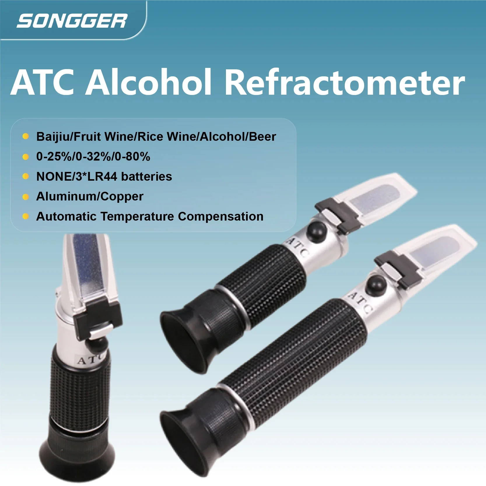 Alcohol Concentration Meter, Handheld 0-80% Refractometer Meter Ethanol Alcohol Concentration Meter Refractometer