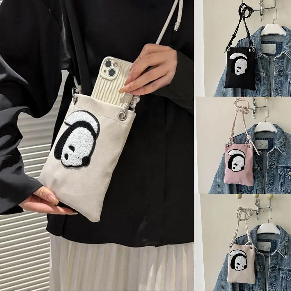 Cute Panda Double Side Pattern Phone Bag 3D Doll Canvas Crossbody Bag Korean Style Minority Design Women Small Bag