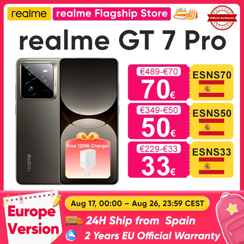Realme GT 7 Pro 5G Smartphone Snapdragon 8 Elite 6,78 »120Hz Pantalla Eco OLED 120W SUPERVOOC 50MP Cámara NFC GPS Versión Global