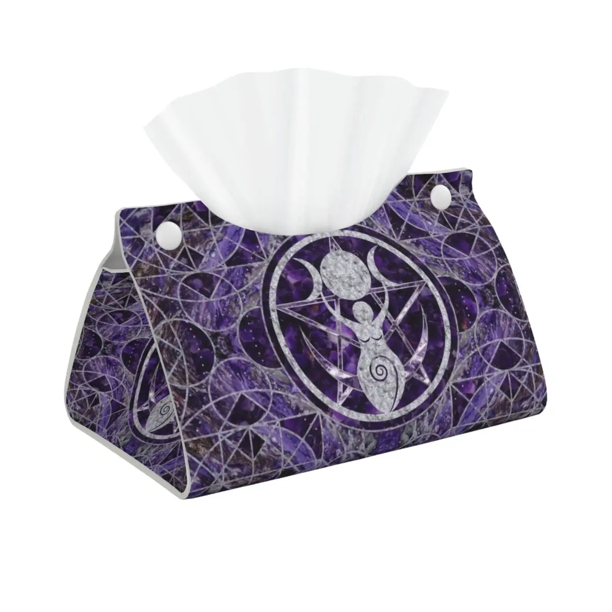 Custom Triple Moon Goddess Facial Tissue Box Cover Rectangular Wiccan Pentagram PU Leather Tissue Box Holder for Car Home