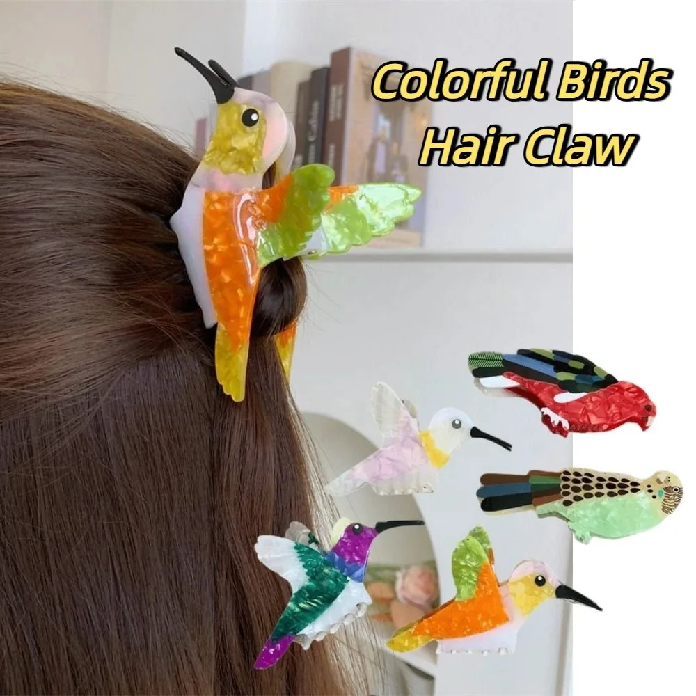 

Sweet Cute Acetic Acid Hair Claw Grasp Parrot Bird Hair Clip Headwear Peacock Cartoon Animal Shark Clip Travel
