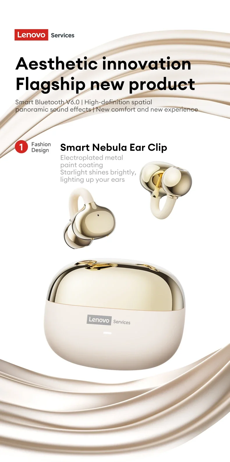 Original Lenovo LE302 Wireless Headphones Ear Clip Bluetooth 6.0