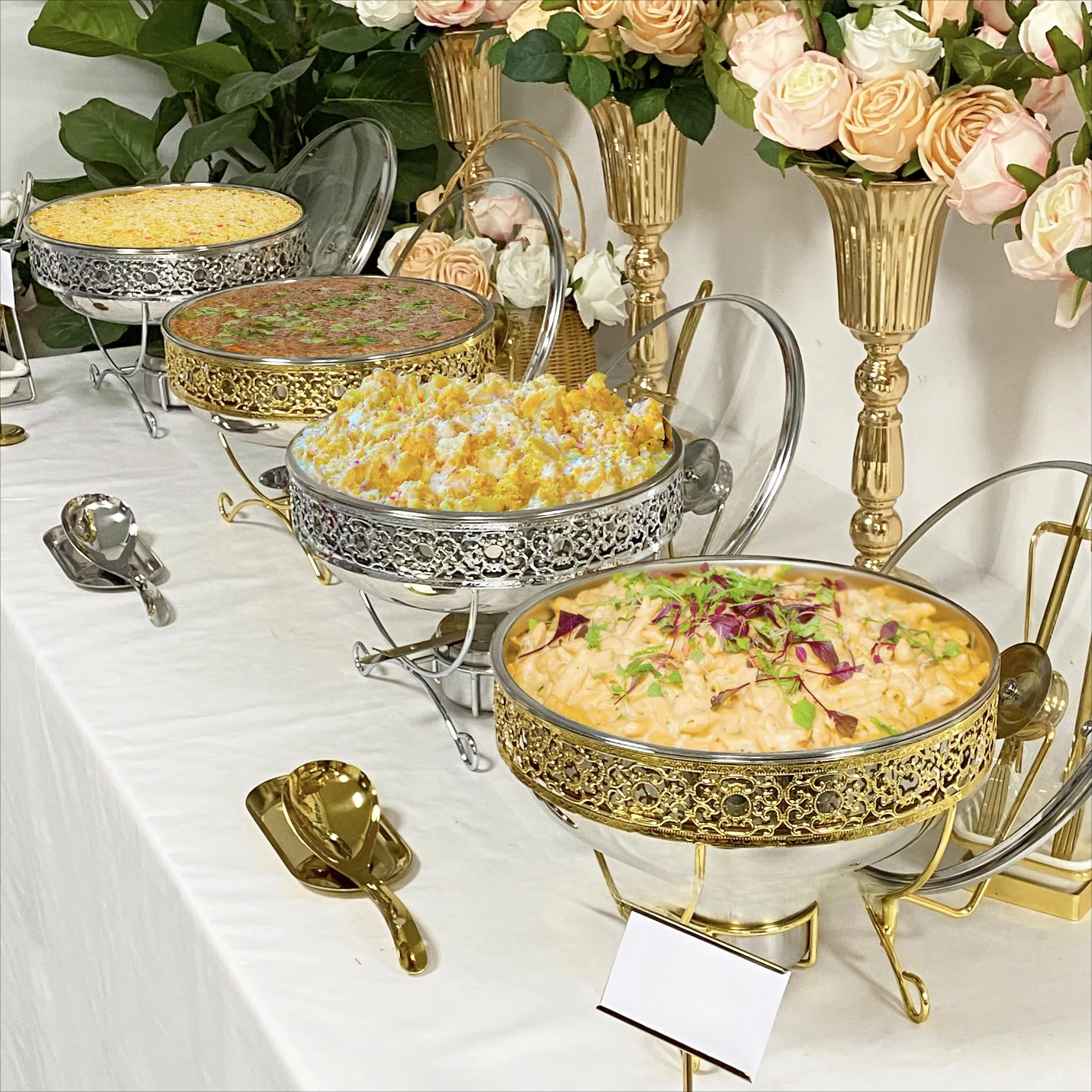 Fast Food Restaurant Equipment Food Warmer Buffet Shaffing Dishes Insulated Chafing Hot Food Display Cheffing Dish Set Luxury
