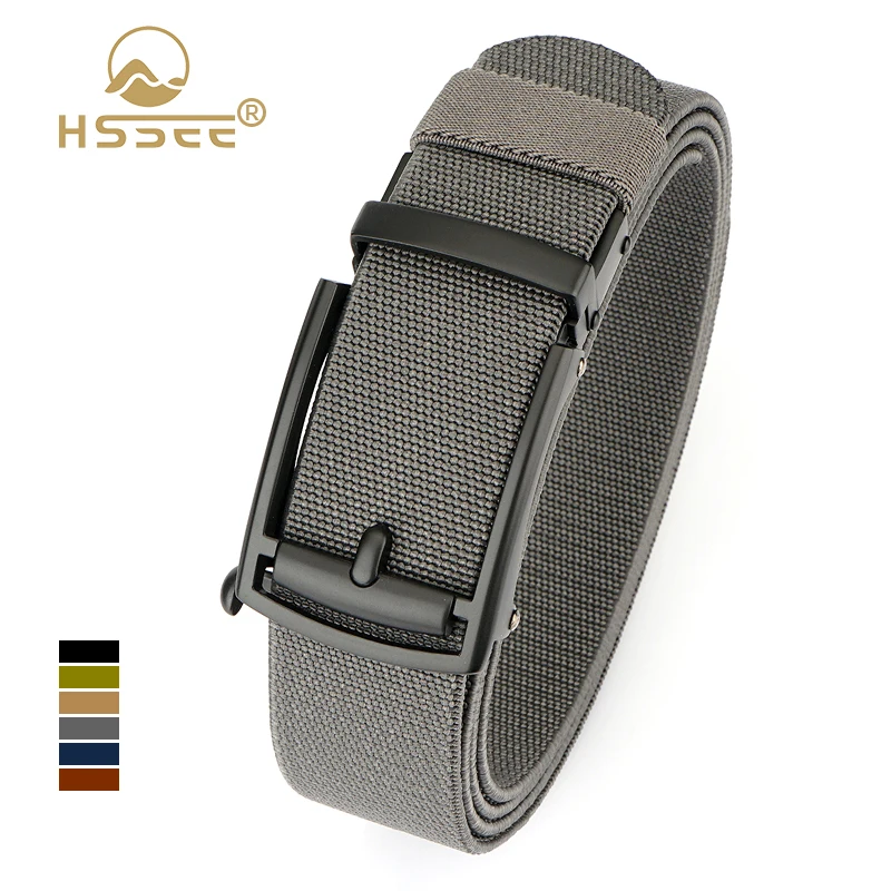 

HSSEE 3.4cm Elastic Belt for Men Zinc Alloy Automatic Buckle Jeans Waistband Tight Nylon Stretch Casual Belt Male Work Belts