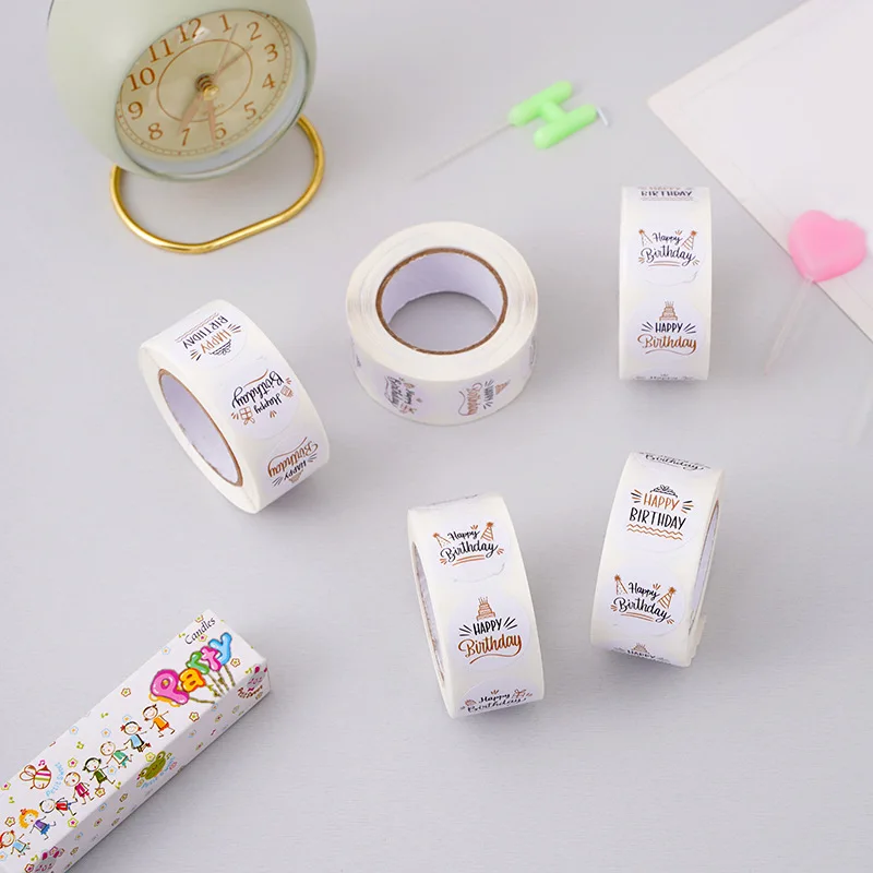 100-500pcs 1inch Cute Happy birthday Stickers for Gift Wrapping Decoration Envelope Sealing Label Kids toys Stationery Stickers