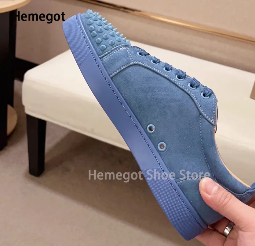 Blue Suede Rivets Sneakers for Men Lace-Up Casual Shoes High Quality Studded Couple Casual Shoes Designer Style Men's Shoes