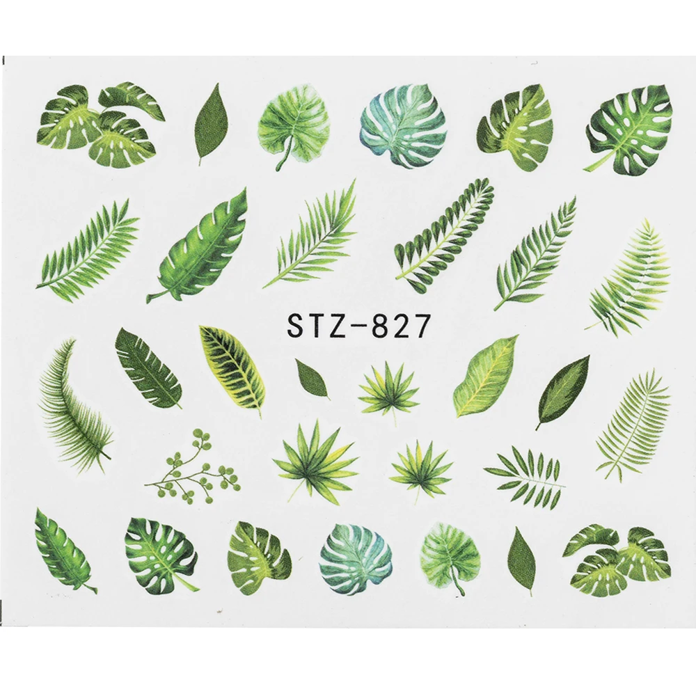 1Pcs Water Nail Decal and Sticker Flower Leaf Tree Green Simple Summer DIY Slider for Manicure Nail Art Watermark Manicure Decor