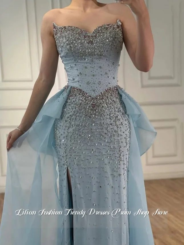 مخصص السماء الزرقاء حمالة كريستال زين ثوب مسائي براقة كريستال زين الكرة ثوب مناسبة رسمية مساء اللباس