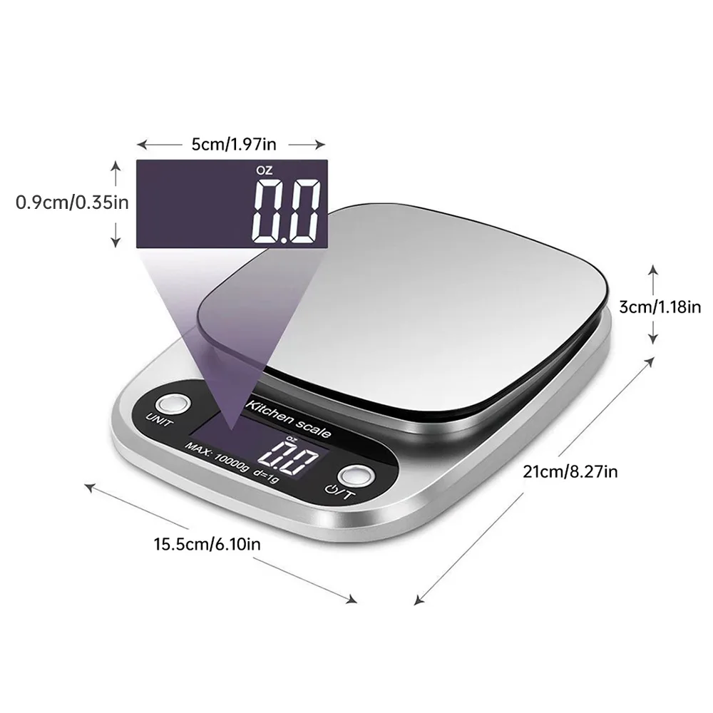 Electronic Kitchen Scale 10kg/1g High Precision Food Scale for Cooking Baking Digital Measuring Weighing Scale Battery Powered