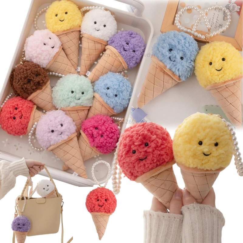 

Candy-colored Ice Cream Cone Ice Cream Bag Key Pendant Super Soft Dolls Cartoon Plush Toys Comfortable Fabric Birthday Gifts
