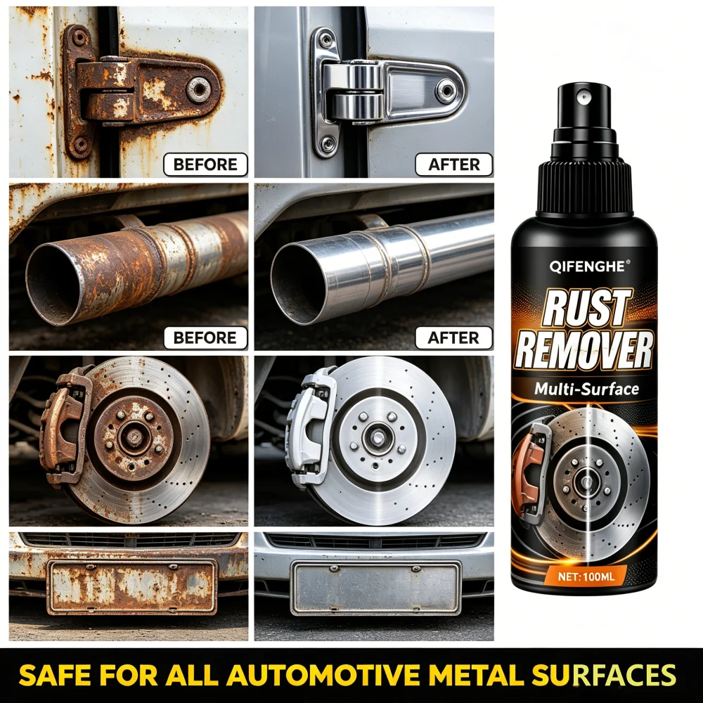 QiFENGHE 100ml Strong Rust Remover Spray, Fast‑Acting Heavy‑Duty Formula, Multi‑Surface Safe Use with No Residue