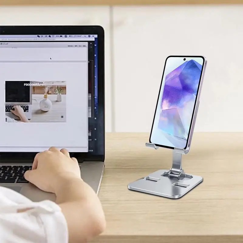 Folding Phone Stand For Desk Aluminum Adjustable Stand Aluminum Stand For Home & Work Sturdy & Stable Phone Accessories For Desk