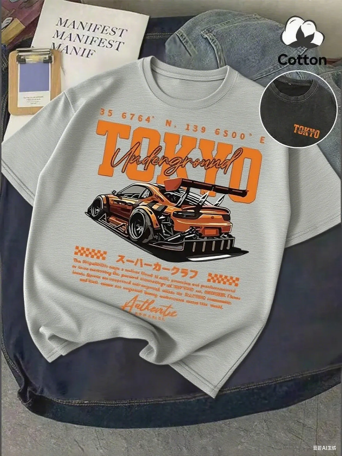 Pure Cotton Printed Short - Sleeve T - Shirt, Tokyo Racing Car Motif, High - Energy Aesthetic, Must - Have for Car Culture Fans