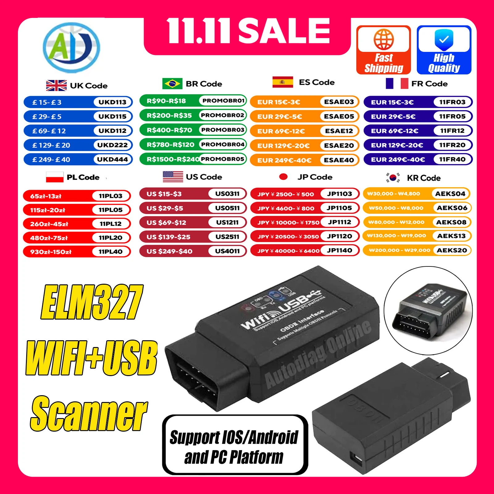 ELM327 WIFI USB сканер OBD2 инструмент для считывания автомобильных кодов для CAN KWP2000 для Benz Ford Mazda Toyota Nissan OBDII автодиагностический инструмент