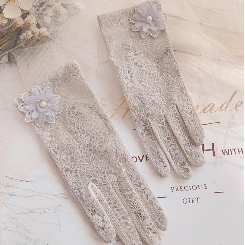 Women Summer Sunscreen Delicate Lace Flowers Driving Cycling Breathable Gloves Thin Elegant Female Short Soft