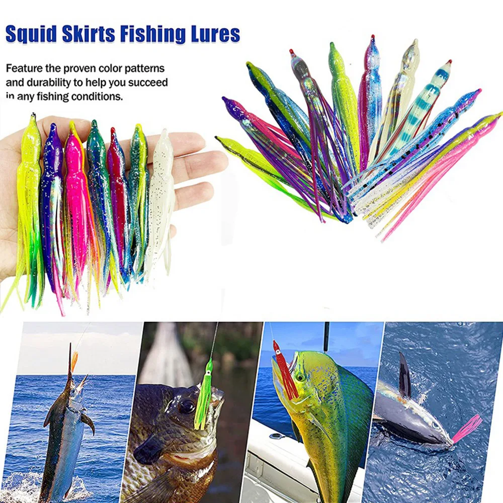 10pcs Trolling Octopus Hoochie Squid Skirts 12cm Marlin Tuna Wahoo Pakula Saltwater Big Game Fishing Lure Soft Rigged Skirt