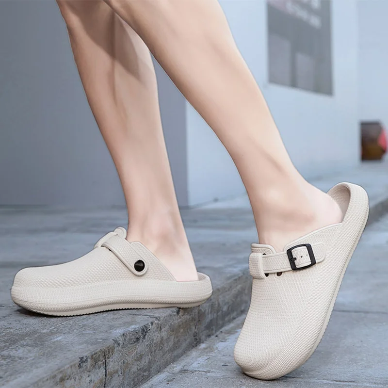 Men Summer Fashion Buckle Closed Toe Eva Mules Slippers Couple Outdoor Soft Soles Beach Shoes Women Light Breathable Sandals Man