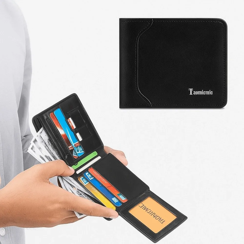 Eenvoudige zakelijke heren korte portemonnee Geldzak Casual mannelijke tweevoudige portemonnee Pu-leer Effen kleur Broekzak Dagelijks