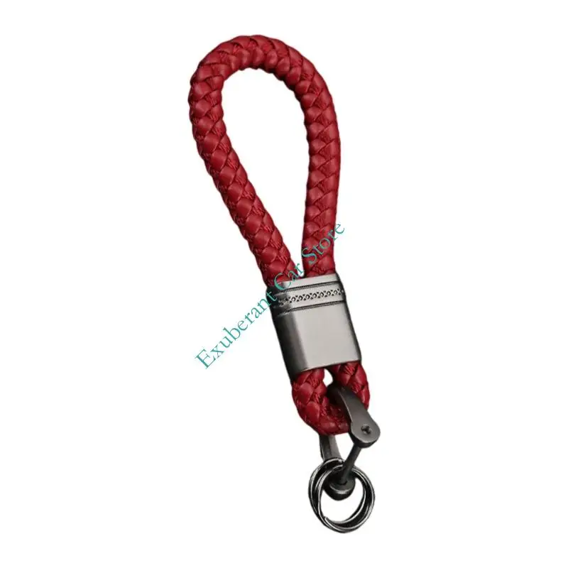 H3CE Braided Rope Leather Car Keychain Leather & Metal Car Rings Strong Automotive Accessory Suitable for Vehicle