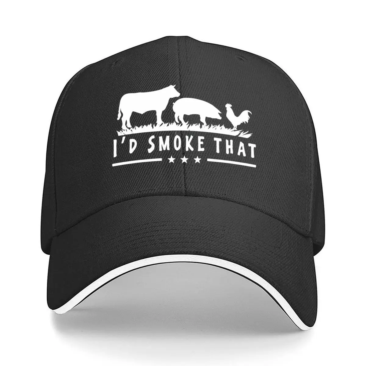 I D Smoke That BBQ Cow Pig Rooster Chef Design Sandwich Baseball Cap Outdoor Workouts Sun Hat