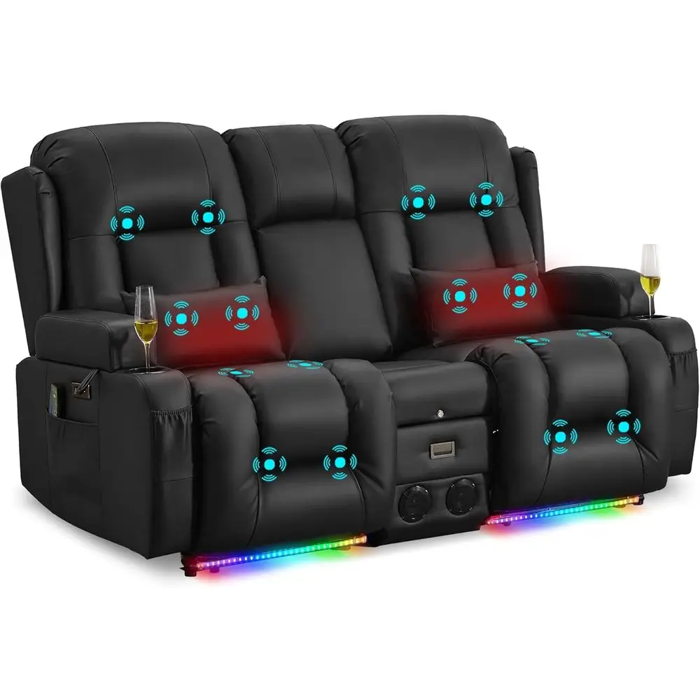 Power Loveseat Recliner Soa with Massage and Heat, Wall Her Reclining Loveseat with ole, RV Couch Home Theater Seating with LED