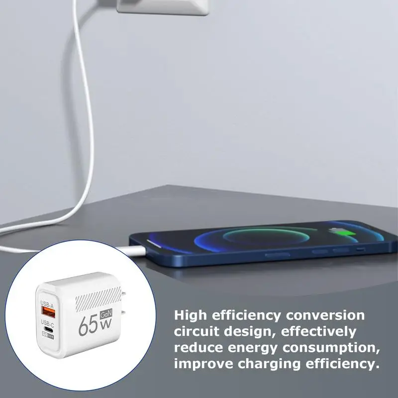 Wall Charger Adapter 65W Fast Charging USB C Charger Cube Phones Double Port Quick Charging Adapter Cube for Home Dorm Travel