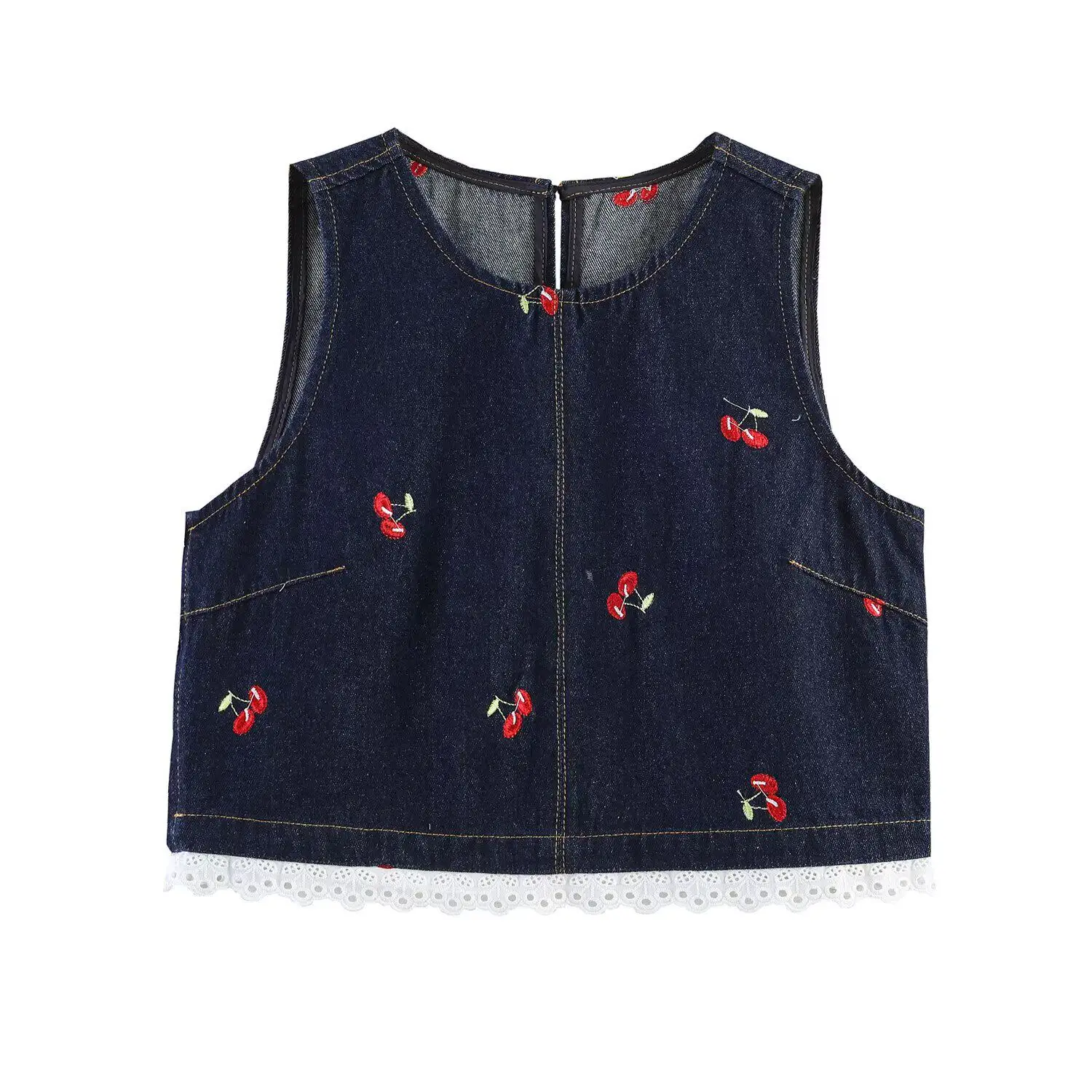 Fashionable Embroidered Washed Denim Short Vest Short Skirt Women's Spring New Style Two-Piece Set Polyester Fiber Regular Le...