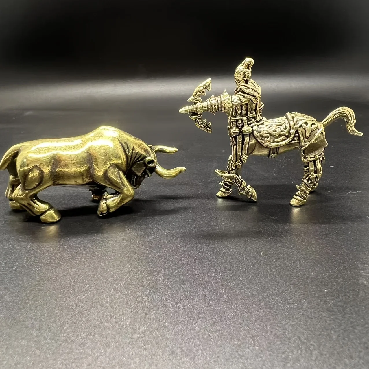 2 Classic Brass Animal Figurines, Centaur, Horse and Archer, Bull Lovers Collectibles