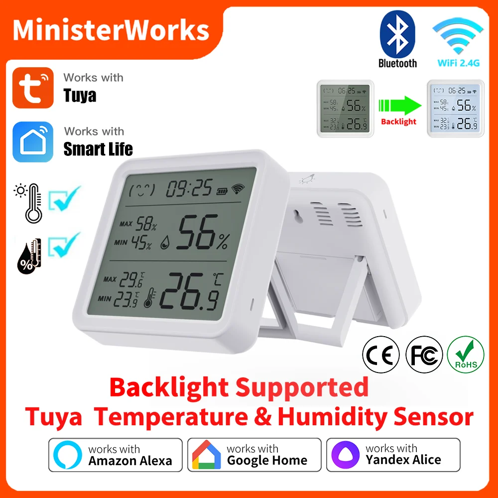 

Датчик температуры и влажности Tuya Wi-Fi для умного дома с подсветкой BT-совместимый термометр удаленный монитор через Smart Life