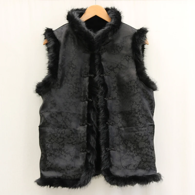 Men's fur leather vest spring and winter warm wool collar vest retro ethnic casual wear